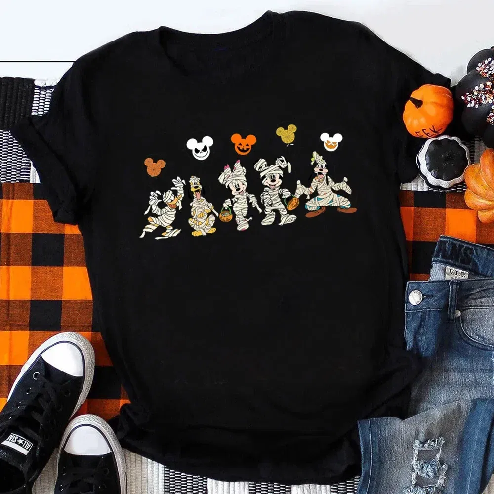 Color: SKY BLUE, Kid Size: 6 - Funny Mickey Minnie Mummy Print Disney Children Cotton T Shirts Trick Treat Fashion Halloween Cute Kid Clothes Girls Streetwear