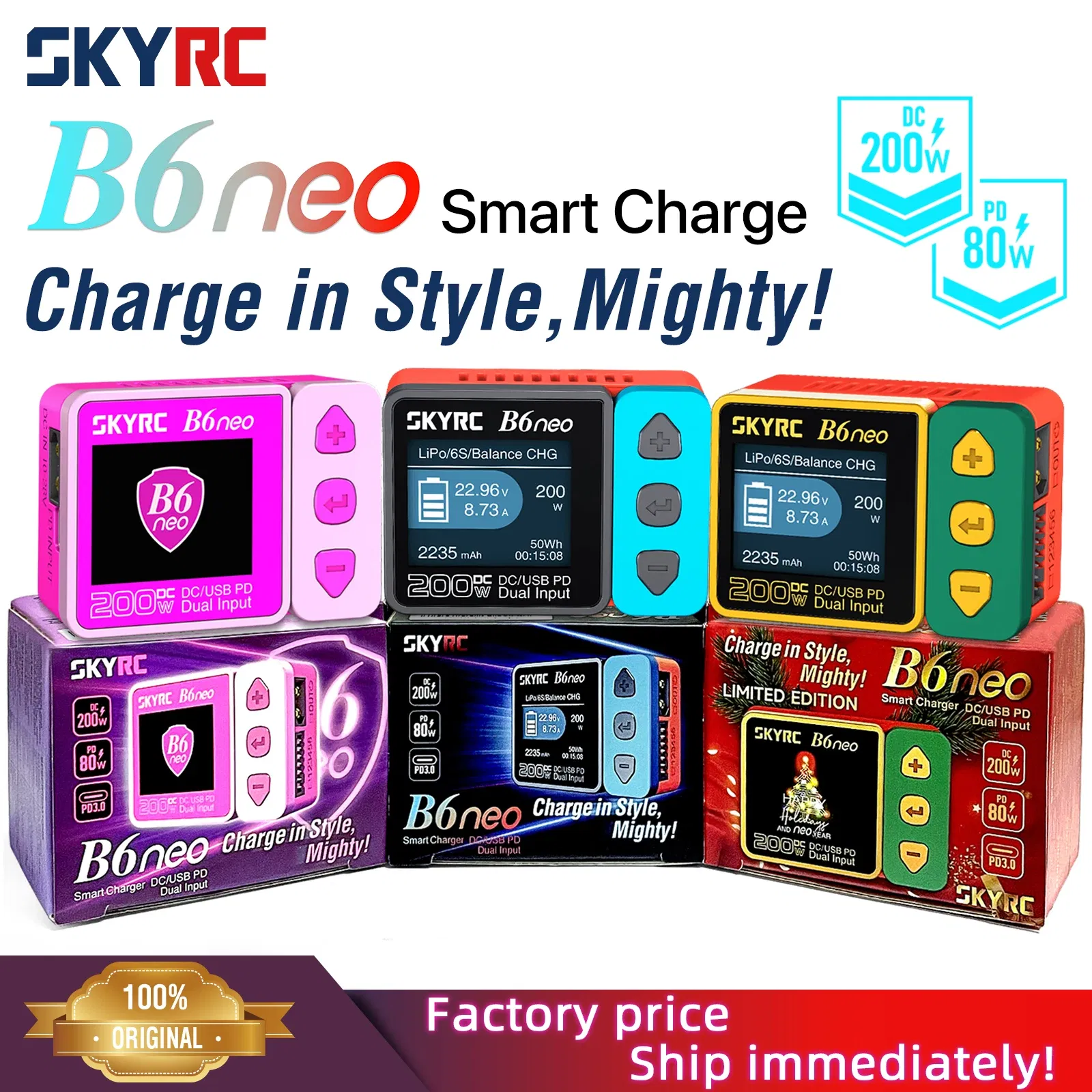 Color: WHITE, Ships From: CHINA - 2023 SkyRC B6neo Smart Charger DC 200W PD 80W Battery Balance Charger SK-100198 B6 neo Xmas tree version