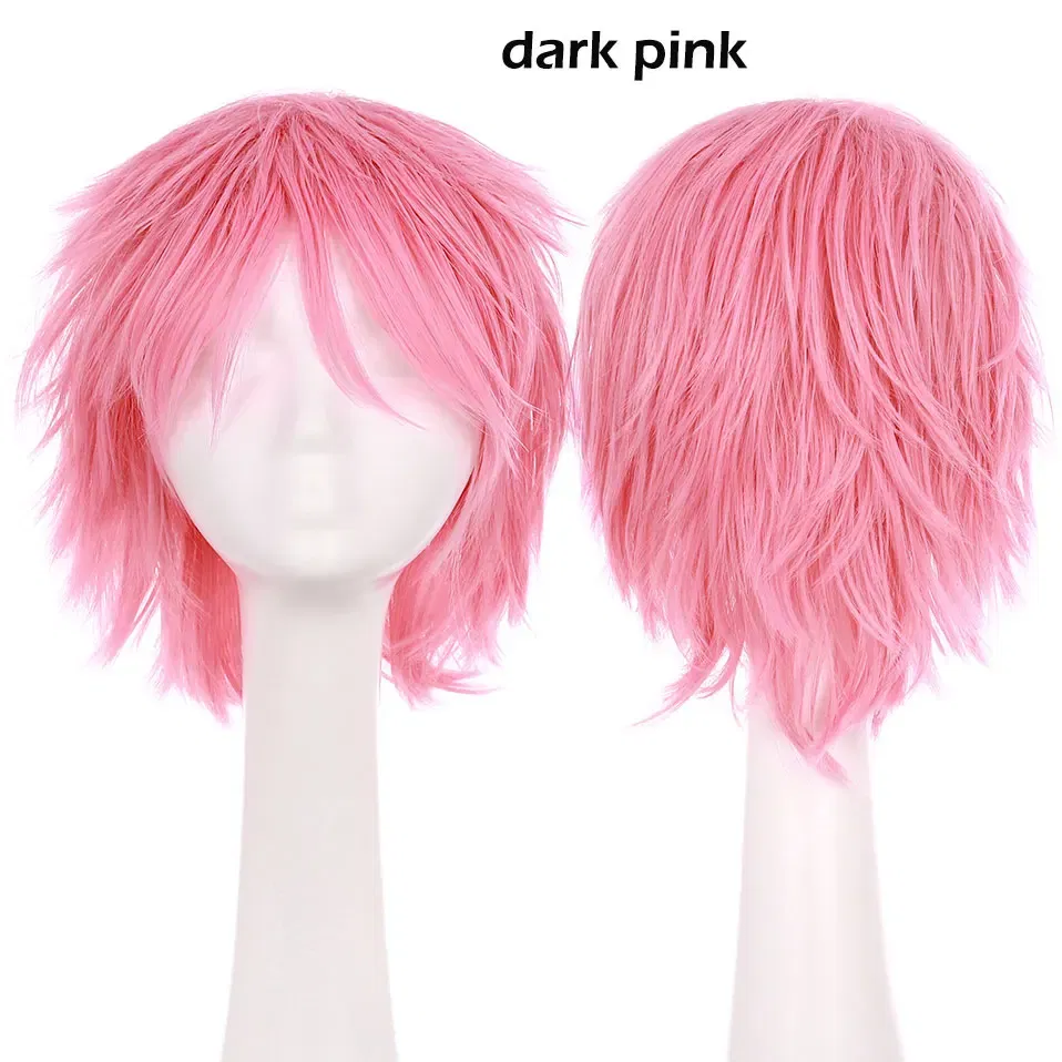 Color: Pink, Ships From: CHINA, Stretched Length: 8inches - S-noilite Synthetic Short Wig Blue Brown Black Women Men Cosplay Costume Party Head Wigs Hair
