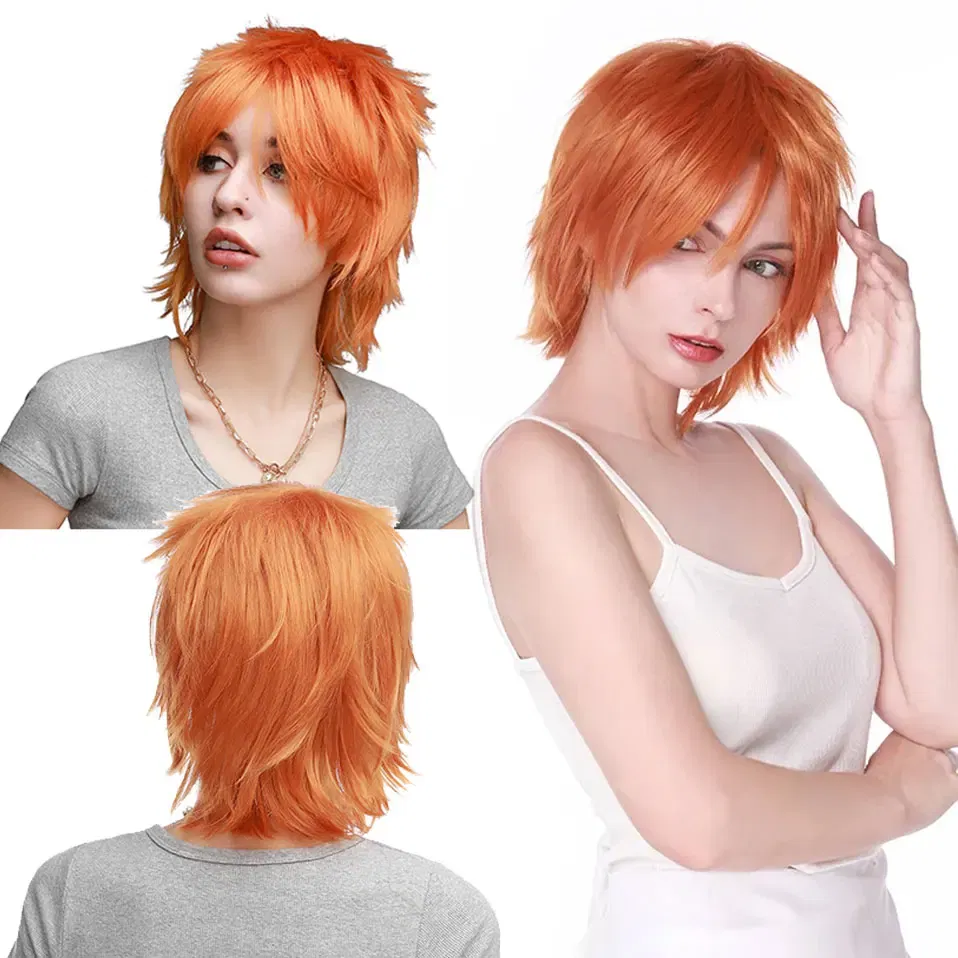 Color: Pink, Ships From: CHINA, Stretched Length: 8inches - S-noilite Synthetic Short Wig Blue Brown Black Women Men Cosplay Costume Party Head Wigs Hair