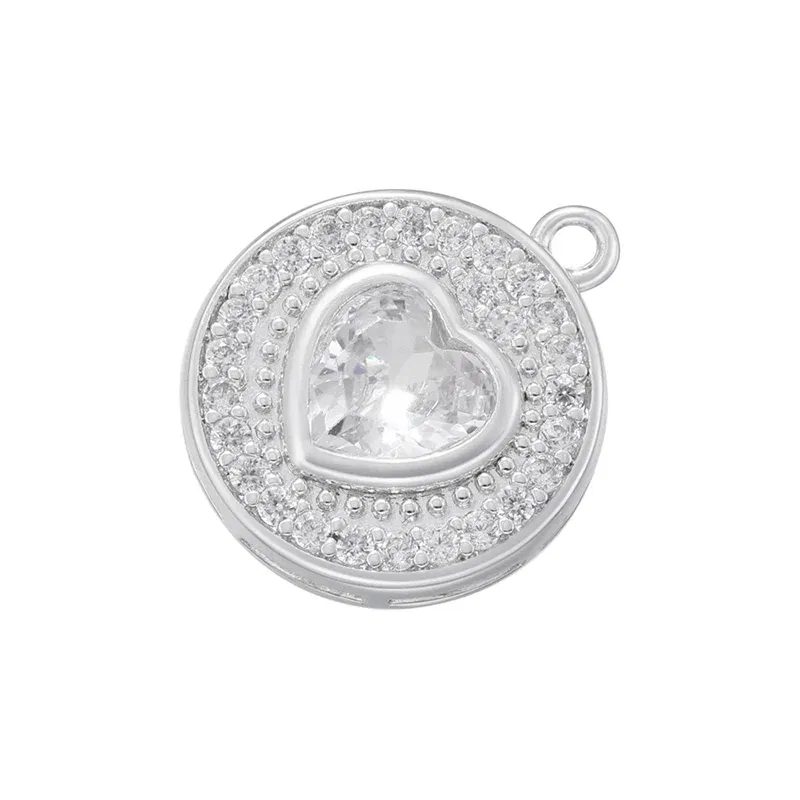 Metal color: BROWN - ZHUKOU Round jewelry pendants Pink Heart Cubic Zirconia charms for jewelry making Brass accessories Supplies for jewelry VD1357