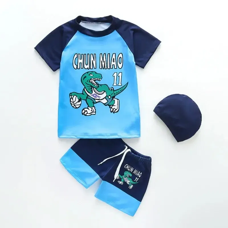 Size: Children, Color: Yellow - Summer Boys Swimsuit for Kids Split Sun Quick Dry With Swim Cap Swimsuit Cartoon Boys Set