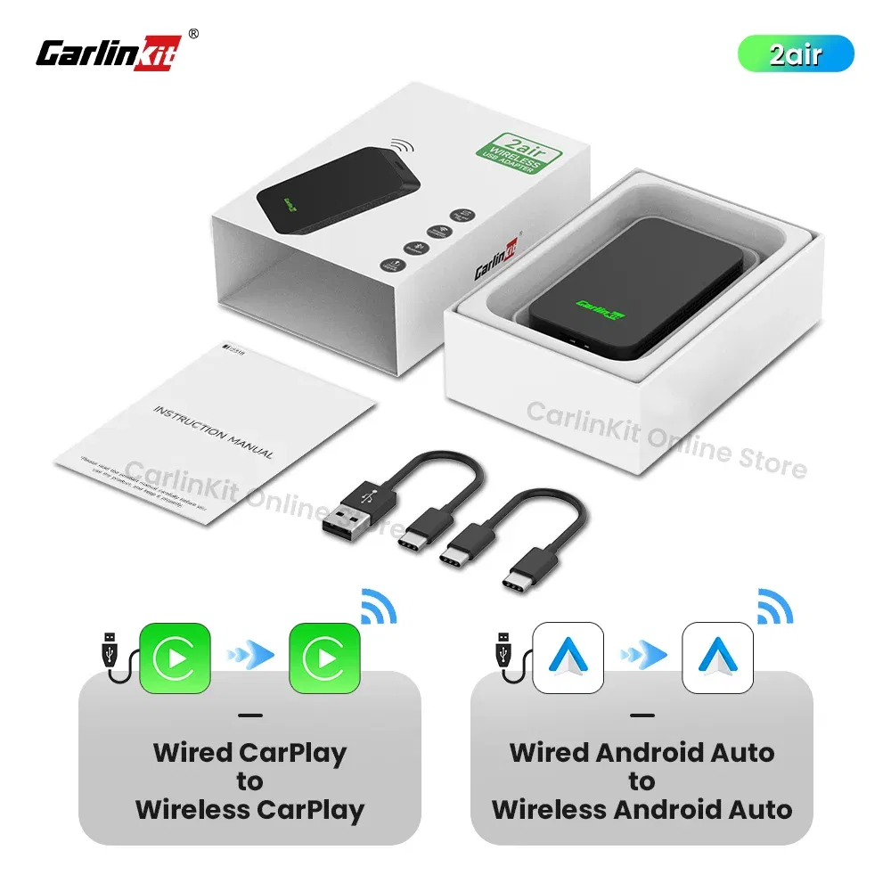 Color: black, Ships From: CHINA - Carlinkit 5.0 2air CarPlay Android Auto Wired to Wireless Adapter for Carplay Android Auto BLE WIFI Wireless