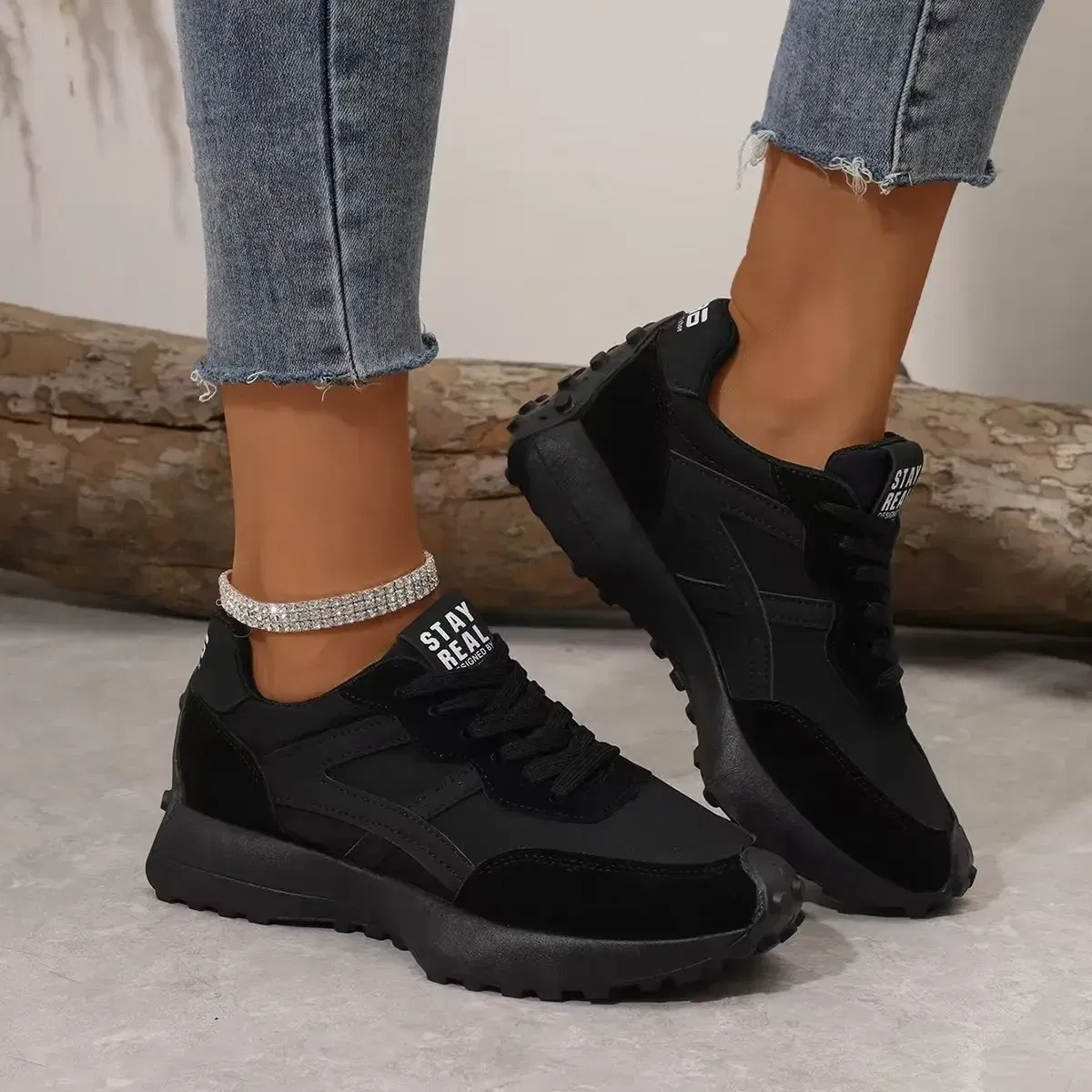 Color: Beige, Shoe Size: 39 - Women Sneakers Leather Luxury Platform Shoes New Fashion Leisure Light Anti-slip Black Running Shoe Fashion Designer Women Shoes