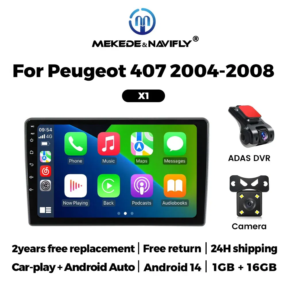Color: WHITE - Android 14 CarPlay Auto Radio Multimedia Video Player For PEUGEOT 407 2004-2011 DVR Monitor Rear View Camera Navi Autoradio WiFi