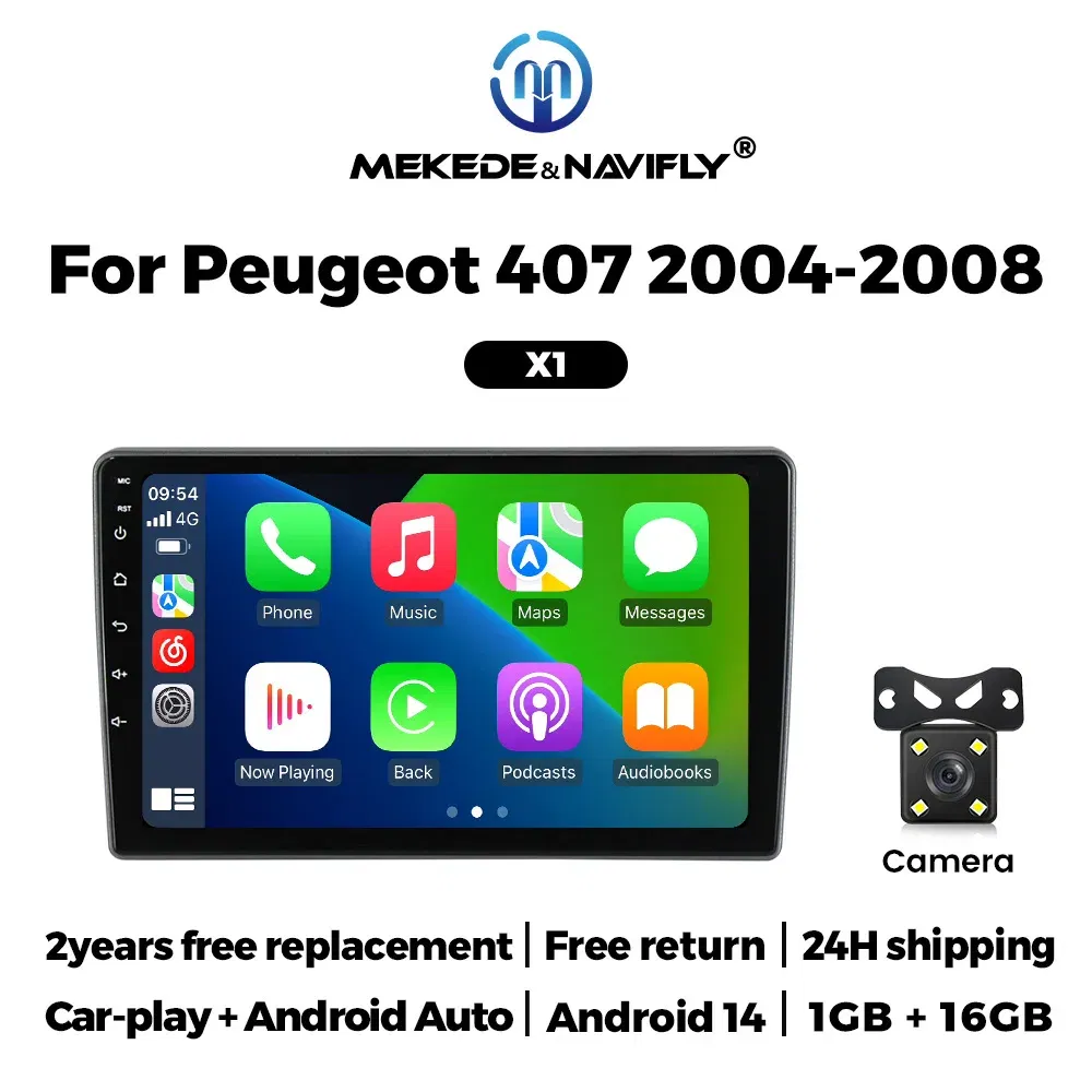 Color: WHITE - Android 14 CarPlay Auto Radio Multimedia Video Player For PEUGEOT 407 2004-2011 DVR Monitor Rear View Camera Navi Autoradio WiFi