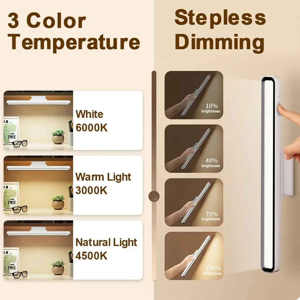 Body Color: Black - LED Desk Lamp USB Rechargeable Light Stepless Dimming Table Lamp Hanging Magnetic Bedroom Table Reading Rechargeable Night Light