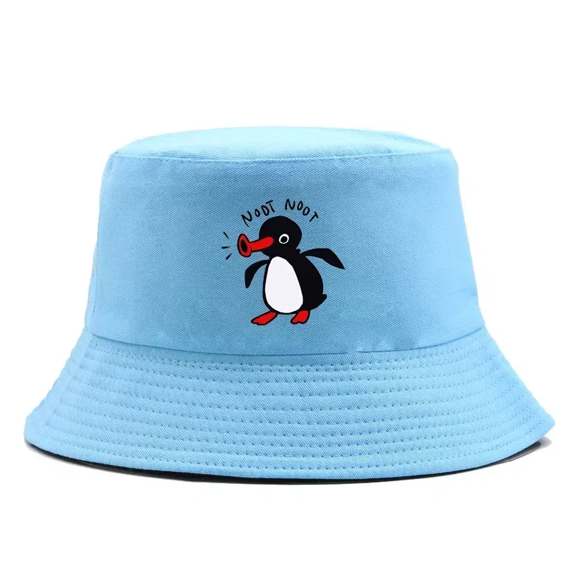Color: Yellow - Summer Penguin Bucket Hat Reversible Bob Men Women Cotton Travel Beach Fisherman Hat Outdoor Sports Pull Up Bob Panama Sun Hat