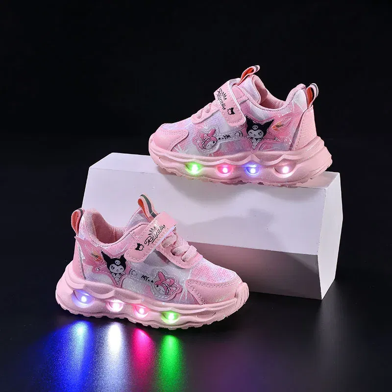Color: Pink, Shoe Size: 9 - Kids'Casual Shoes Girls Led Light Cartoon PU Leather Spring Fashion Flat Bottom Anti-slip Soft Bottom Pink Purple Size 21-30