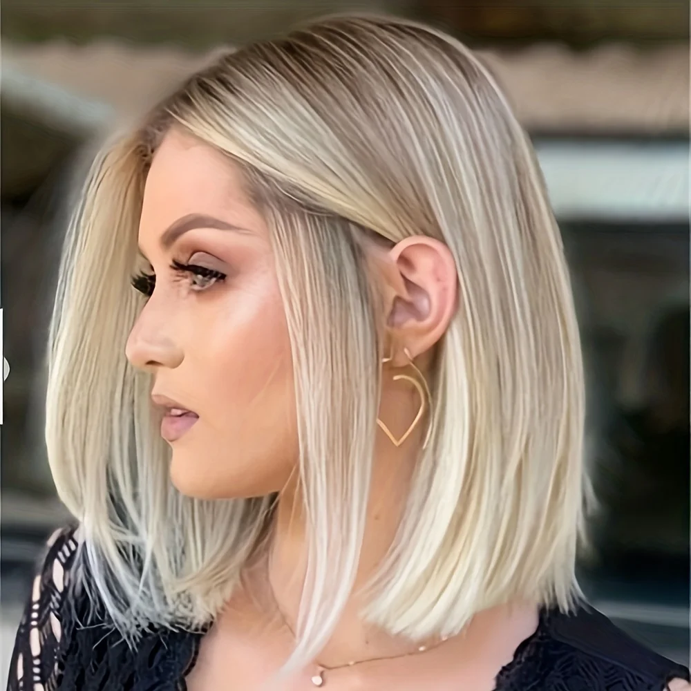 Color: Muli Color, Stretched Length: 12inches - Ombre Bob Wig - Middle Part Synthetic Hair for Daily Cosplay, Parties, and Halloween Costumes