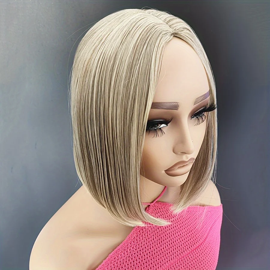 Color: Muli Color, Stretched Length: 12inches - Ombre Bob Wig - Middle Part Synthetic Hair for Daily Cosplay, Parties, and Halloween Costumes