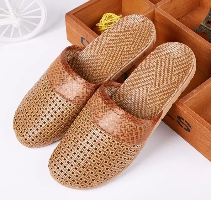 Color: Chocolate, Shoe Size: 41 - Mntrerm Summer Natural Bamboo Rattan Cane Grass Weaving Slippers Shoes Vine Grass Men Casual Slippers Non-slip Couples Slippers