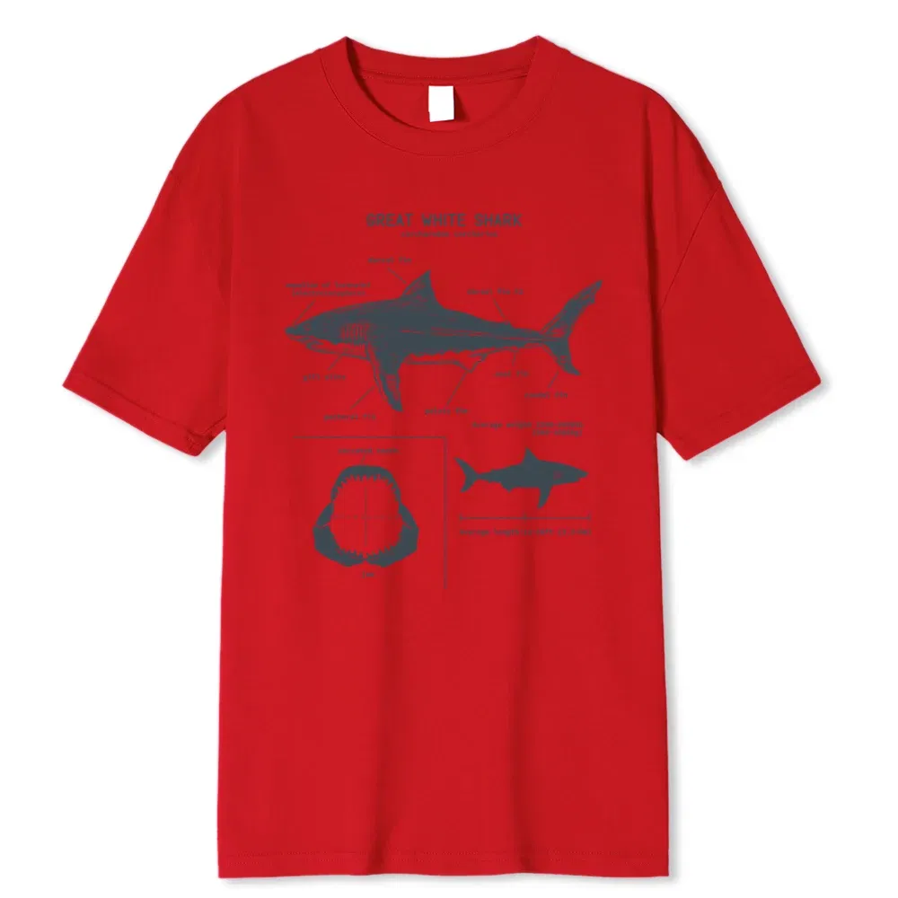 Color: Brown, Size: XXL - Great White Shark Anatomy T-Shirt New Summer Men Street Short Sleeve Hip Hop Punk Style Boy Casual Tops Fashion White Tees