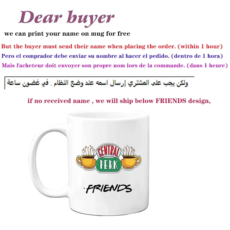 Color: Black, Capacity: 301-400ml - Personalized Name Mug Central Perk Design Coffee Mug Custom Tea Cup Chocolate Milk Beer Mugs Lovers Friends Gifts Dropshipping