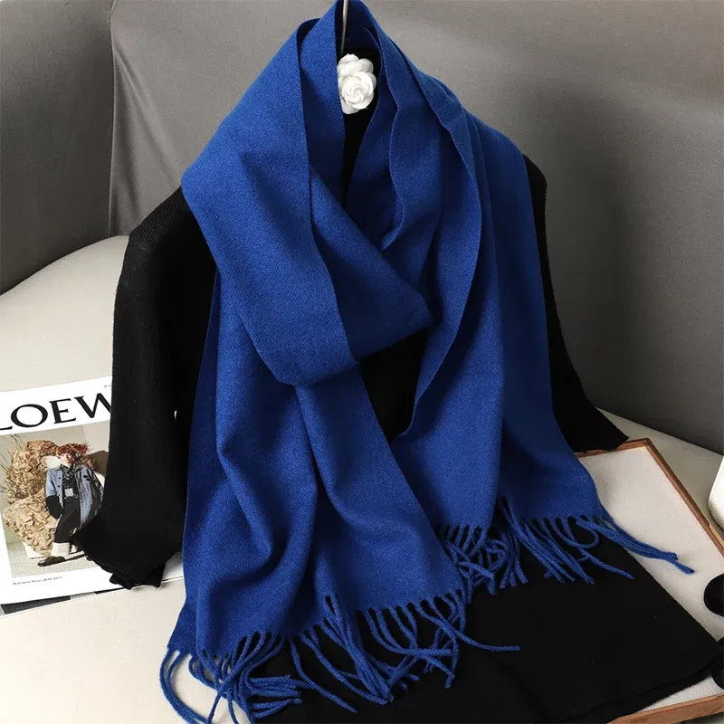 Color: Lemon yellow - New 62 Color Winter Scarf For Women Long Warm Cashmere Scarves Hijab Solid Lady Shawl Wrap Female Pashmina Bandana Head Scarfs