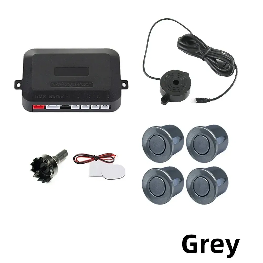 Color Name: GRAY - HIPPBQCC Car Parking Sensor Kit 4 Sensors Buzzer 22mm Reverse Backup Radar Sound Alert Indicator Probe System 12V Free Shipping