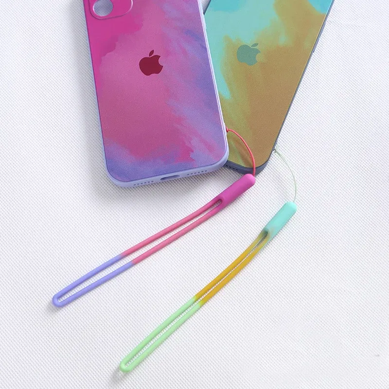 Color: Red / Pink - 1pcs New Watercolor silicone lanyard liquid wrist lanyard creative speaker fan short sling U disk silicone mobile phone lanyard