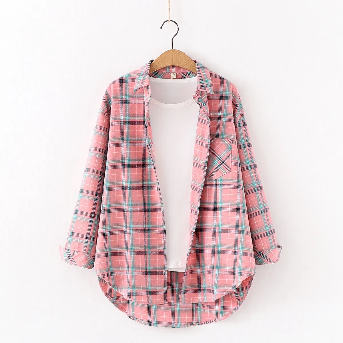 Color: army green, Size: M - Fresh Flannel Plaid Shirt Women 2025 New Female Blouses and Tops Cotton Loose Long Sleeve Casual Shirts Fine Women's Clothes