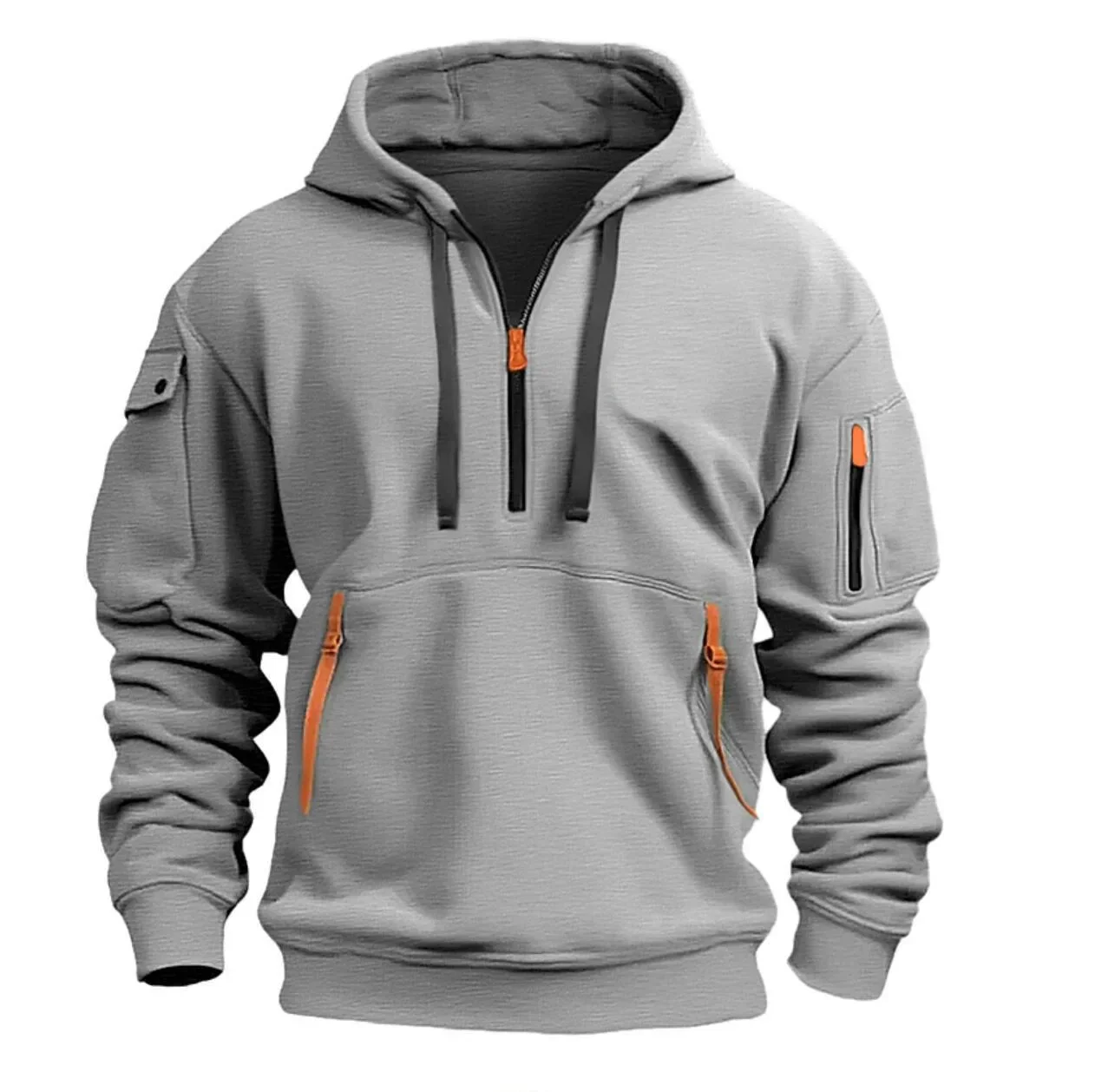 Color: WHITE, Size: S, Sale by Pack: Pack of 1, Ships From: CHINA - New hoodie men zipper multi pocket hoodie Spring Winter Fleece Warm Sweatshirt Fashion Streetwear Sports Hoody Solid Pullover