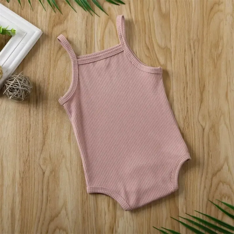 Color: Beige, Kid Size: 6M - 2020 Infant Baby Square Collar Bodysuits Newborn Baby Boy Girl Sling Romper Bodysuit Jumpsuit Outfit Clothes Set