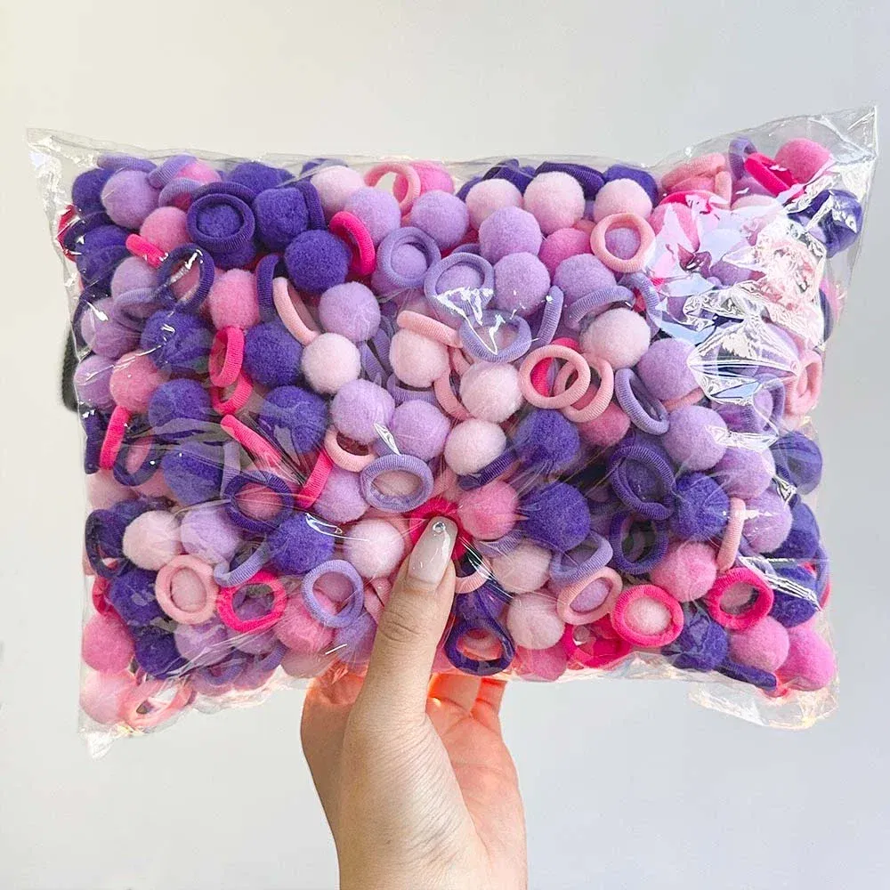 Color: Light Purple - 10/30pcs girls star butterflies children's hairband harmless hair cute towels rope ponytail rack children's rubber band headwear
