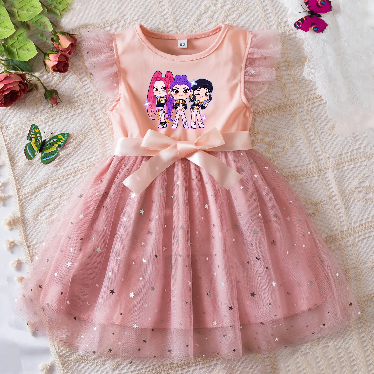 Color: Dark Grey, Size: One Size, Height: 158 - KPop Demon Hunters Girls Dress Kids Party Halloween Carnival Birthday Party Clothes Princess Tutu Dresses Costume Children Gift