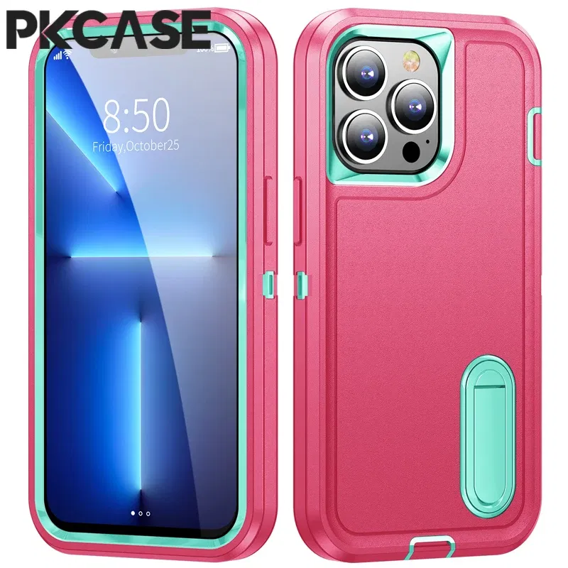 Color: Brown, Material: Plastic - PKCASE Shockproof Case For iPhone 13 Mini 12 11 Pro Max 6 7 8 Plus Bracket Protective Cover For iPhone X XS XR SE 2020 2022