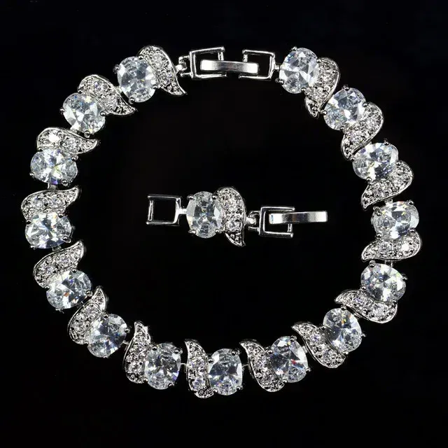 Metal Color: Dark Gold - Fashion Exquisite Color Crystal Inlaid Ladies Charm Bracelet Engagement Wedding Jewelry