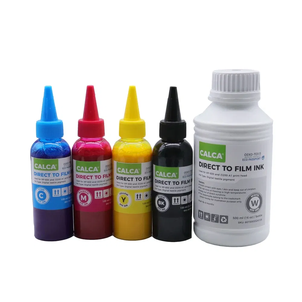 Ships From: CHINA - CALCA DTF Inks One set (4 x 100ml CYMK + 1 x 500ml W) Direct to Transfer Film Ink for L1800 Printheads DTF Printer US Stock