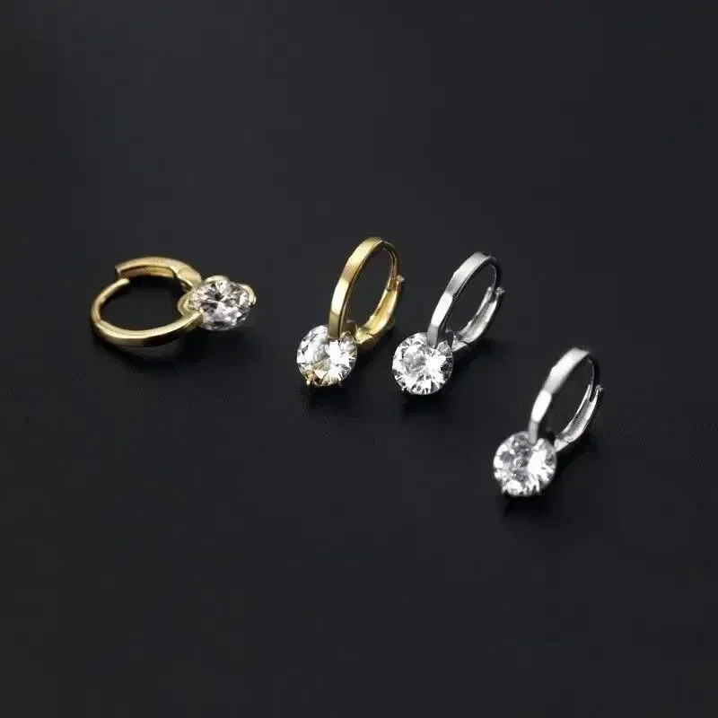 Metal Color: black chrome - 2024 New Fashion Gold Color Round Zircon Simple Drop Dangle Earrings for Women Charm Korean Hoop Jewelry Wedding Birthday Gift