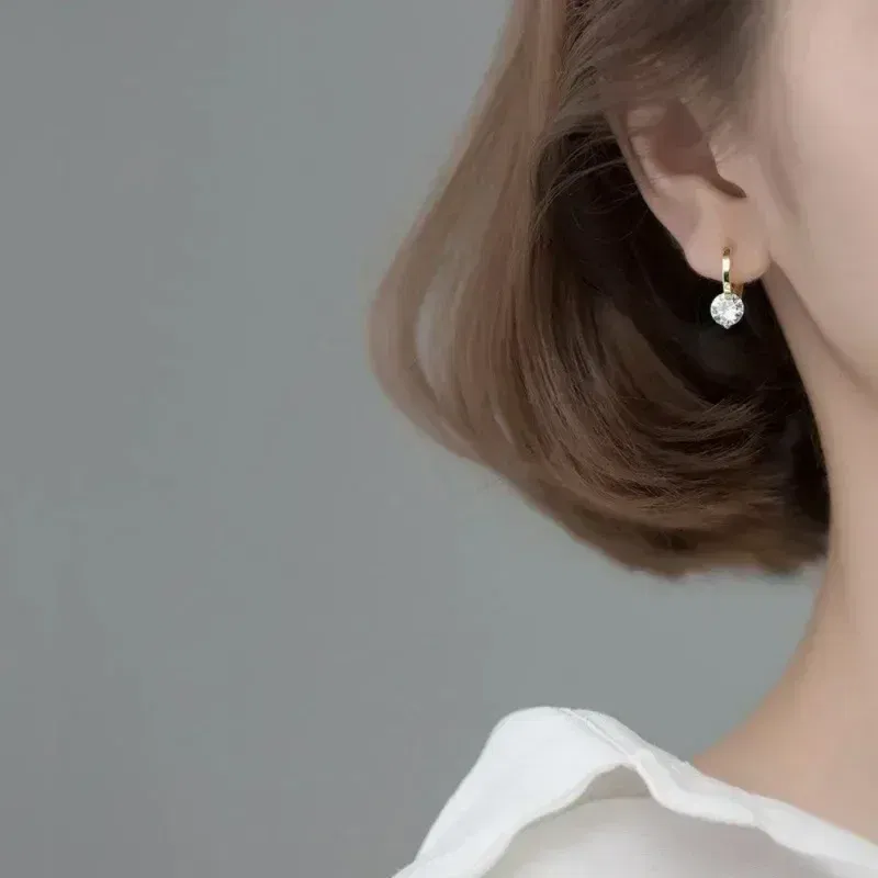 Metal Color: black chrome - 2024 New Fashion Gold Color Round Zircon Simple Drop Dangle Earrings for Women Charm Korean Hoop Jewelry Wedding Birthday Gift