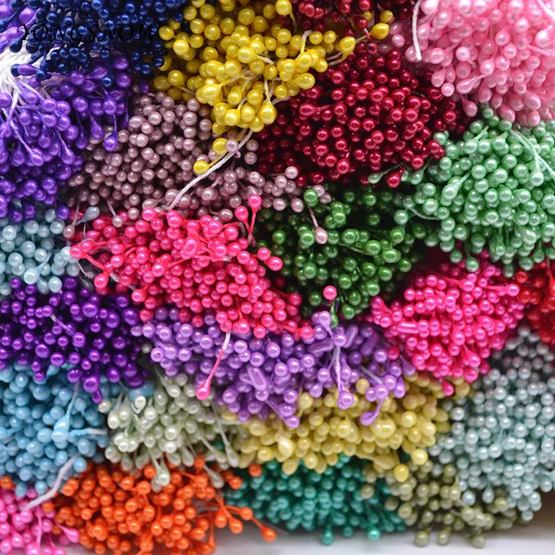 Color: Green - 250Pcs/lot 3mm Mini Flower Stamens Artificial Stamen DIY Handmade Wreath Wedding Party Decoration Scrapbooking Crafts 8Z