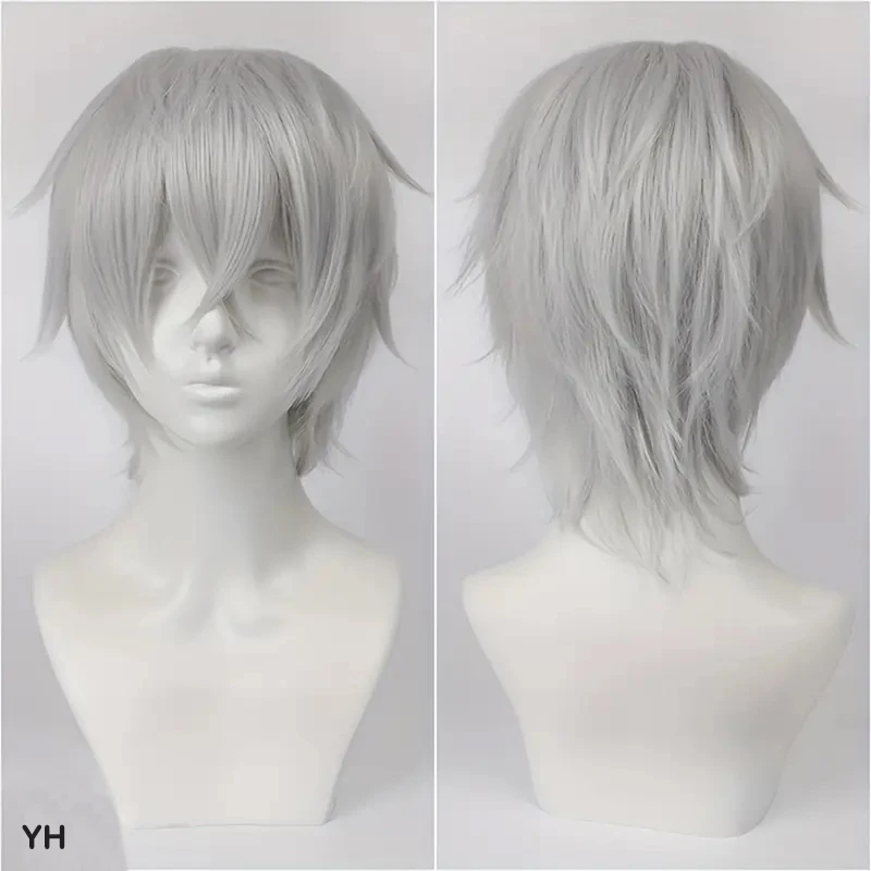 Color: Silver, Stretched Length: 12inches - Unisex Short Bob Cosplay Wig with Bangs | Blonde Purple Gray Color | Halloween Party Lolita Costume Wig