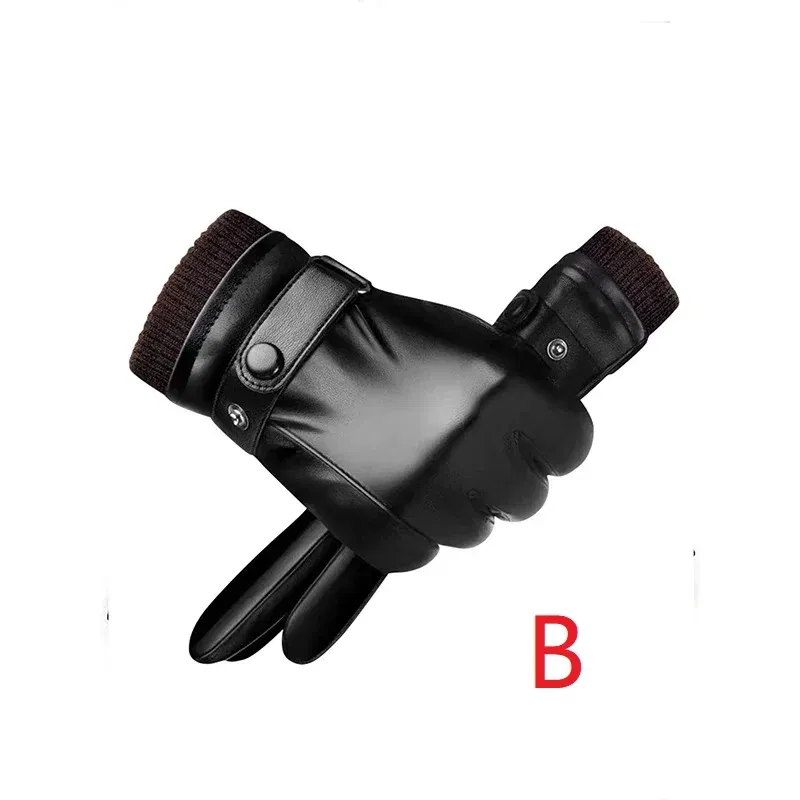 Color: SKY BLUE - Winter Fashion Black PU Leather Gloves Male Thin Style Driving Leather Men Gloves Non-Slip Full Fingers Palm Touchscreen