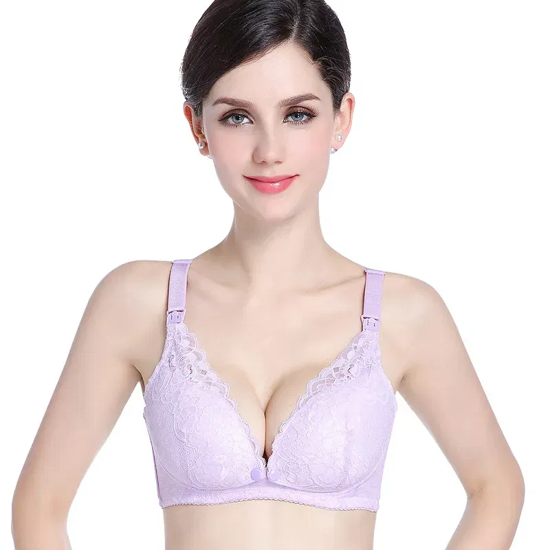 Color: Pink, Bands Size: 38, Cup Size: B - Modern pregnant women's postpartum underwear breast feeding breathable lace front open button pregnant women's breast-feeding