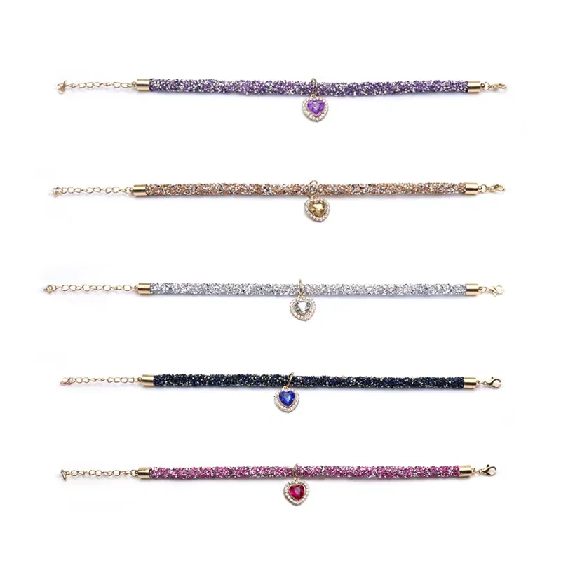 Color: PURPLE, Size: S - Luxury Cat Collar with Heart Crystal Pendant Puppy Chihuahua Necklace Reflective Rhinestone Kitten Neck Strap Pets Accessories