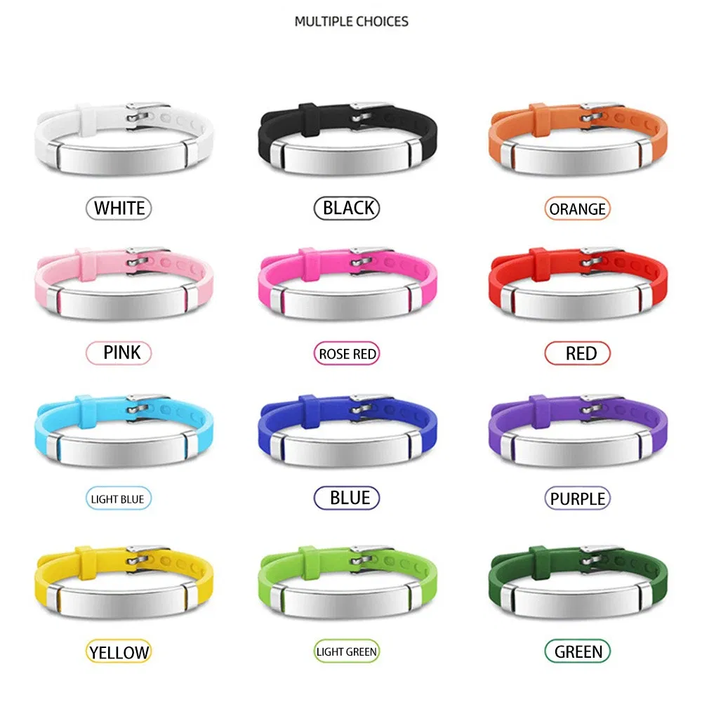 Metal Color: Pink, Length: 17cm - Personalized ID Bracelet Kids Children Adjustable Soft Silicone Stainless Steel Pendant Emergency Name Phone Custom Bracelets