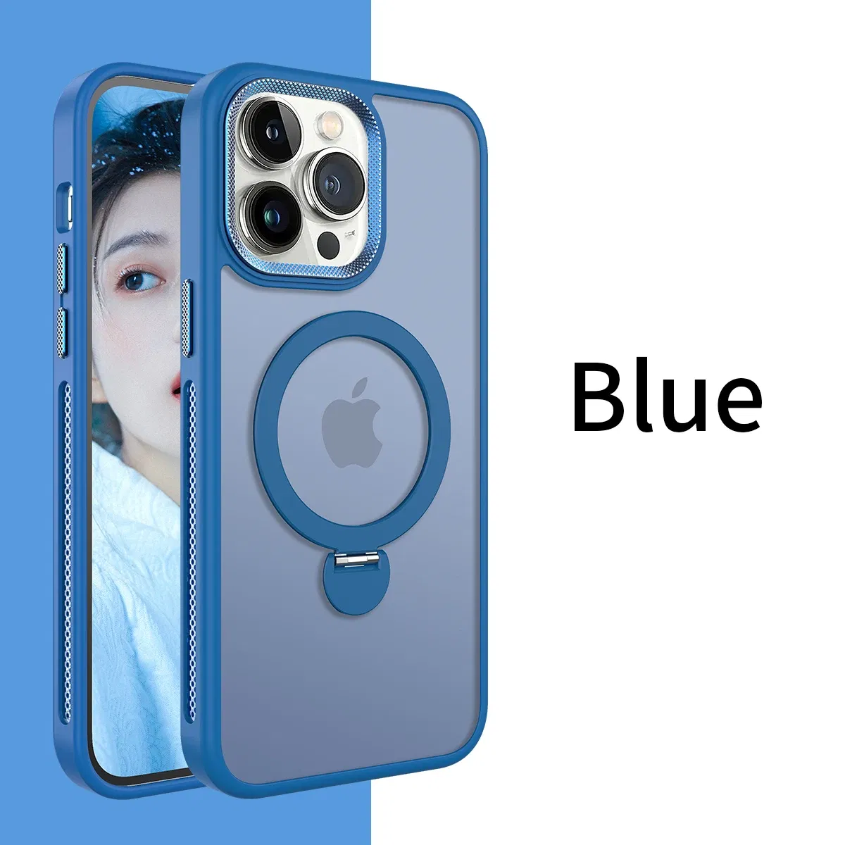 Color: SKY BLUE, Material: CANVAS - For iPhone 15 Pro Max 360?° Rotation Magnetic Holder Stand Matte Phone Case For iPhone 11 12 13 14 15 Plus Heat Dissipation Cover