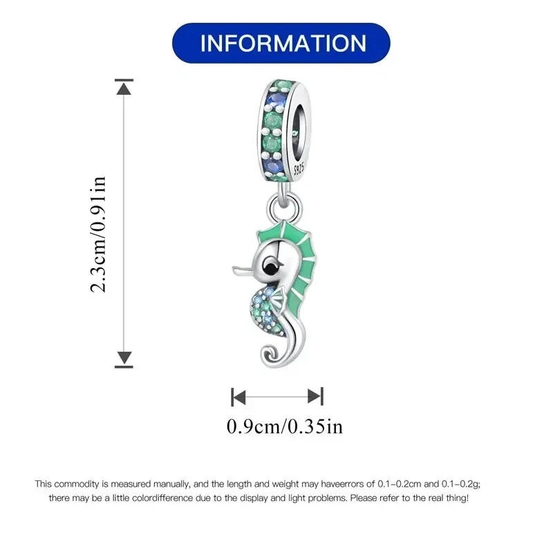 Color: Yellow - Fit Original Pandora Bracelet 925 Sterling Silver Seahorse Charms Beads Inlaid Zirconium Temperature Change Pendants Diy Jewelry