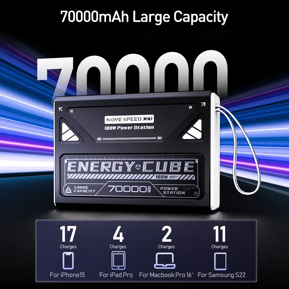 Battery Capacity: 50001mAh-100000mAh, Color: WHITE, Ships From: CHINA - Top Z70Pro Large Capacity Power Bank 100W Fast Charge External Battery w/ Flashlight Powerbank for Laptop Outdoor Camping