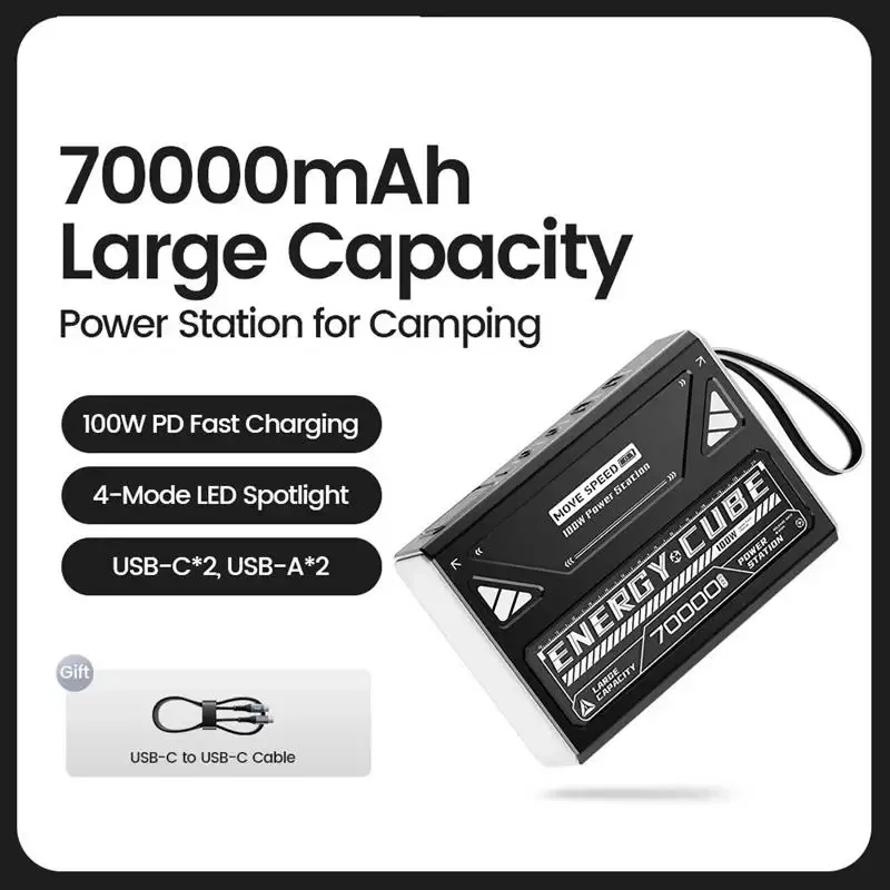 Battery Capacity: 50001mAh-100000mAh, Color: WHITE, Ships From: CHINA - Top Z70Pro Large Capacity Power Bank 100W Fast Charge External Battery w/ Flashlight Powerbank for Laptop Outdoor Camping