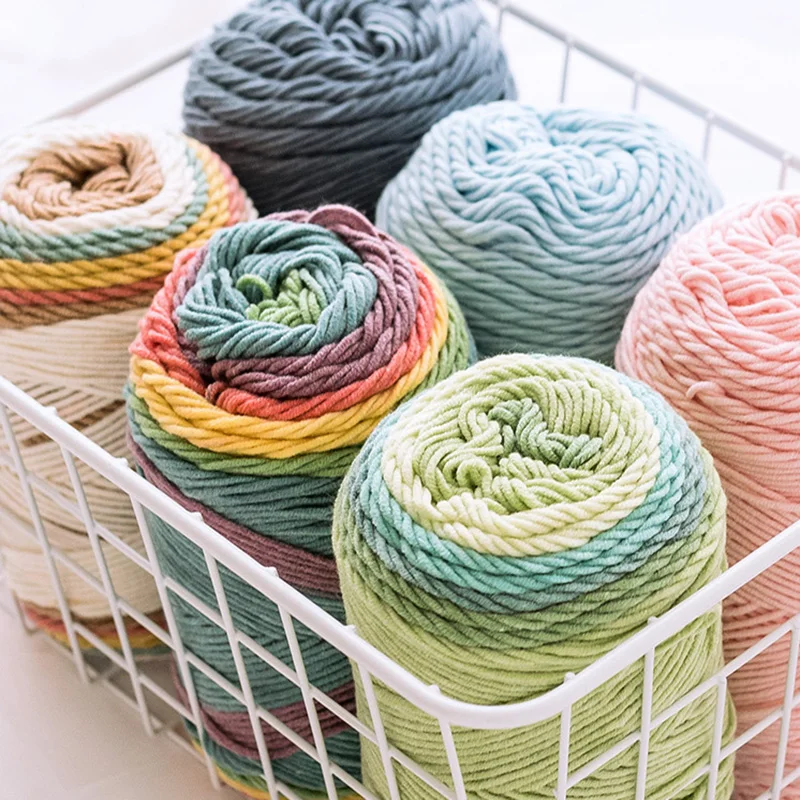 Color: Ivory - (1pc)5-strand Milk Cotton Segment Dyed Rainbow Cotton Hand Woven Wool Scarf Pillow Blanket Material Wool