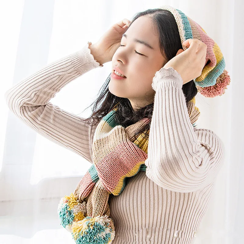 Color: Ivory - (1pc)5-strand Milk Cotton Segment Dyed Rainbow Cotton Hand Woven Wool Scarf Pillow Blanket Material Wool
