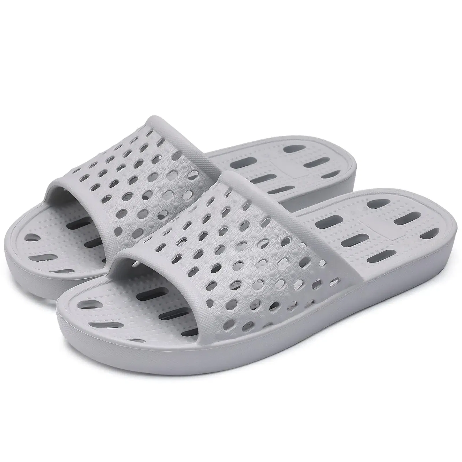 Color: Olivine, Shoe Size: 36 - Pallene Summer New Shower Shoes For Women Quick Dry Pool Sandals With Drain Holes Bathroom Slides Lightweight EVA Home Slippers