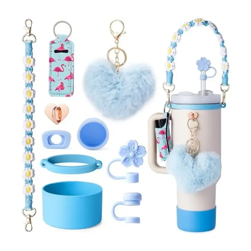 Color: light yellow, Ships From: CHINA - ins antislip straw cap case Charm chain pendant lot Accessories Initial Keychain Handle for Stanley cup bottle Tumbler for Women