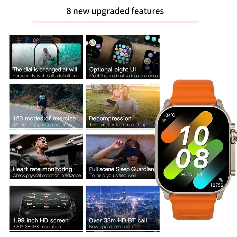 Color: black, Size: L - New Watch T900 U2 Smart Watch 49mm 2024 New NFC Men Women GPS Track Bluetooth Call BT Music Games Wireless Charging Smartwatch
