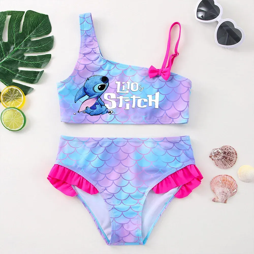 Color: Dark Grey, Size: XS - Lilo Stitch Girls Swimsuit One-Piece Bathing Suits Kids Wear Fashion Mermaid Fish Children's Dresses Summer Swimwear Beach Suit