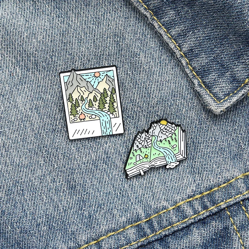 Metal color: Red - Travel Brooch Field Crossing Hiking Scenery Snow Scene Mountain Peak Alloy Clothing Accessories Backpack Brooch Badge Lapel Pins