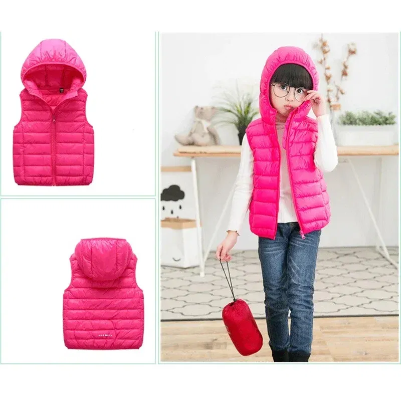 Color: Red, Kid Size: 8T - Fall Solid Waistcoat Children Outerwear Winter Coats Kids Clothes Warm Boys and Girls Hooded Vest for Age 2-12 Years Old