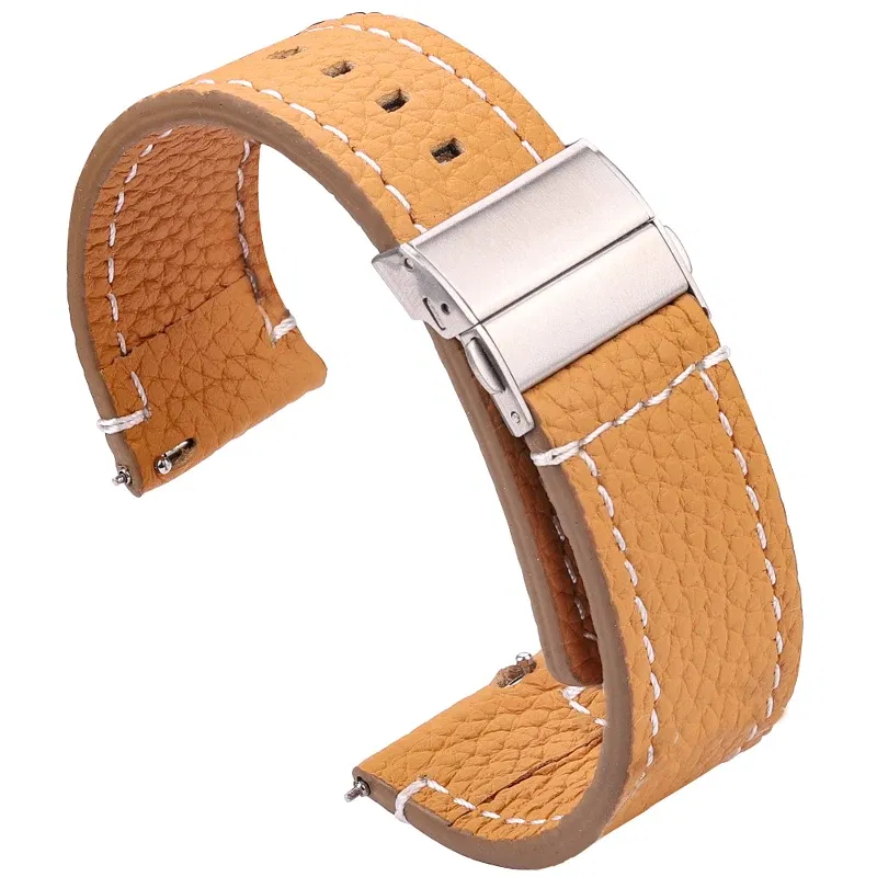 Band Color: BROWN, Band Width: 13mm - Soft Genuine Leather Smart Watch Band 18 20 22 24mm Women Men Cowhide Strap Brown Black Quick Release Watchband Bracelet